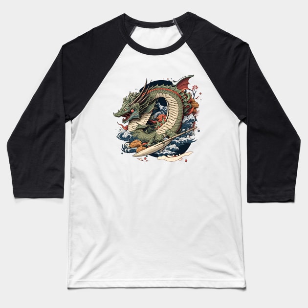 Evil Dragon Retro Japanese Anime Lover Baseball T-Shirt by Ai Wanderer